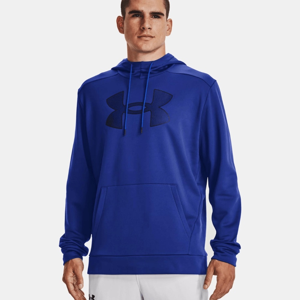 EUC Men’s Under Armour Loose Fleece Royal Blue/Black Pullover Hoodie Size XXL